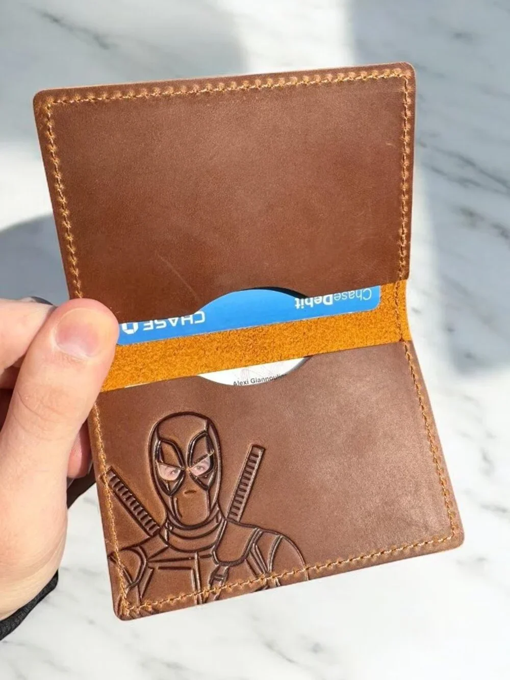 NWB. Real Leather Hero Face Bifold Wallet - Cosplay Comic ID Holder